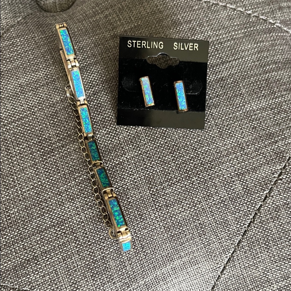 Sterling Silver Blue lab Opal Native American Jewelry Set